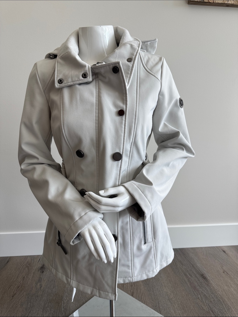 Calvin Klein Light Gray Double-Breasted Trench Coat